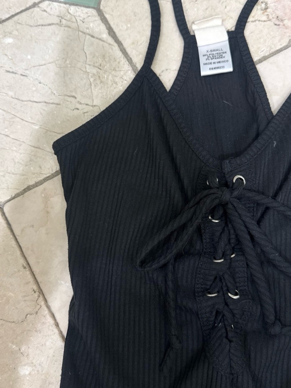 Black Ribbed Lace-Up Camisole Tank Top